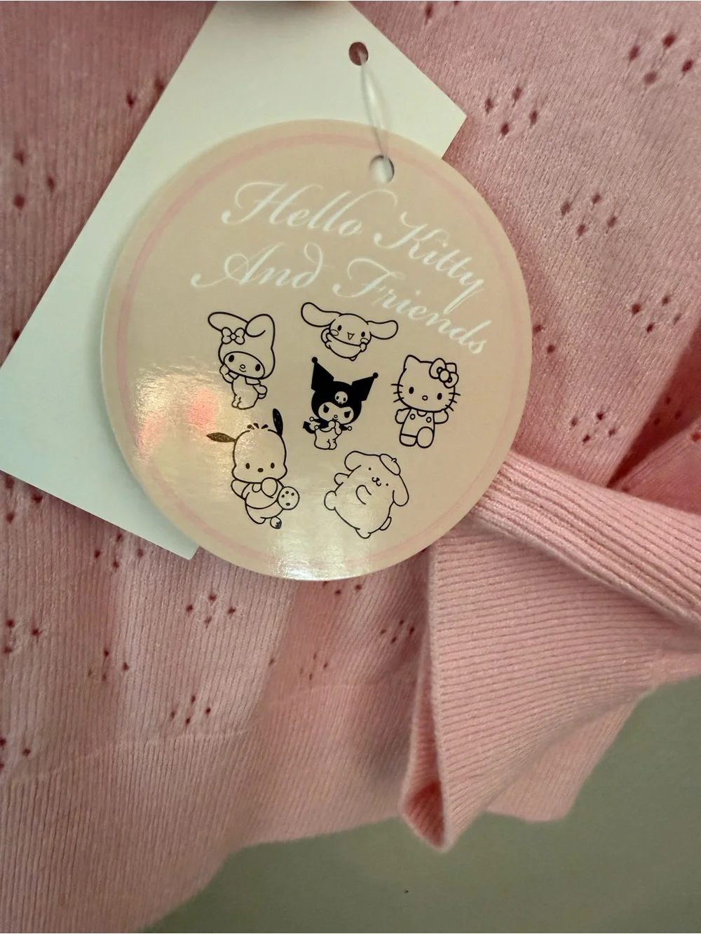 Hello Kitty Light Pink Eyelet Knit Crewneck Sweater Girls Size 14